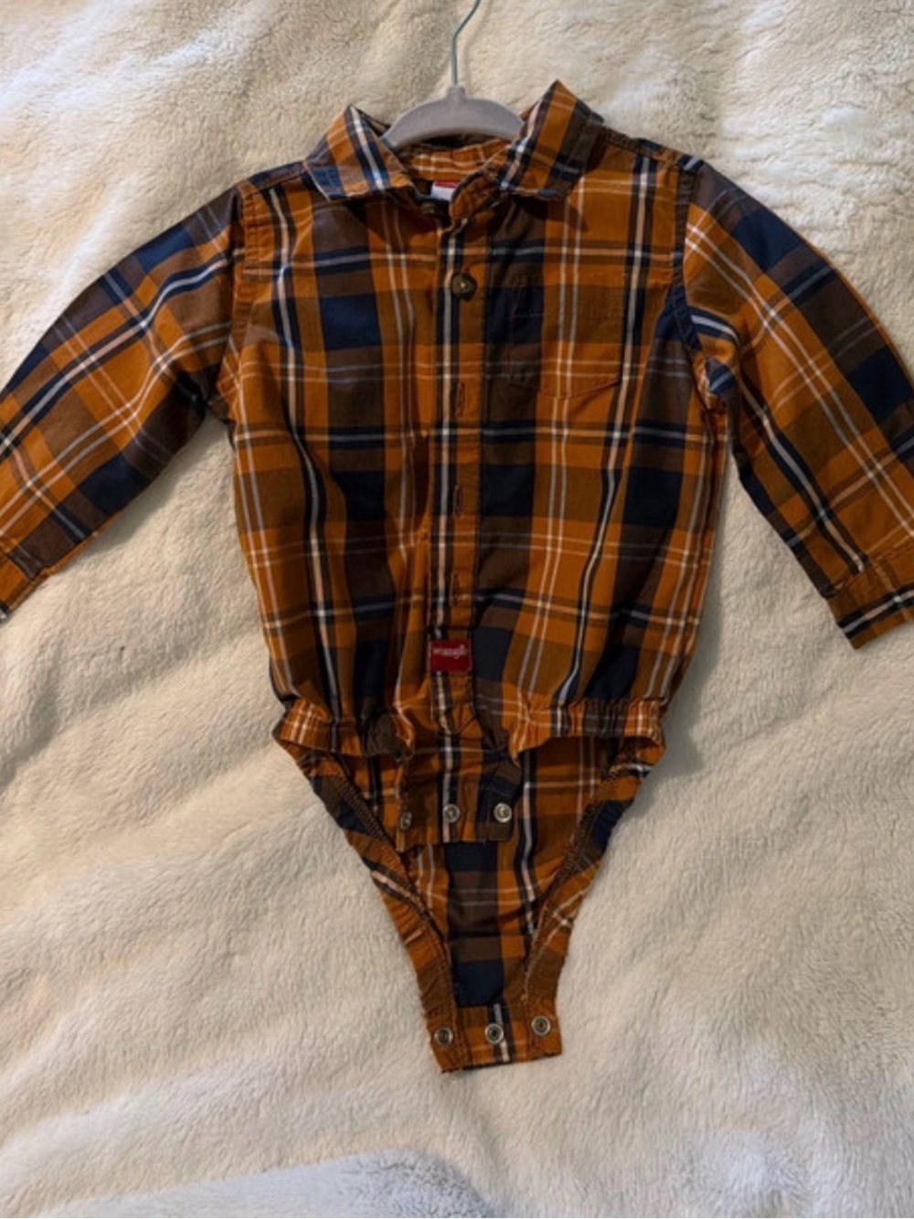 Wrangler Mustard and Navy Plaid Long-Sleeve One-Piece